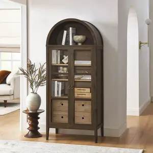 Nolan Tall Arched Storage Display Cabinet in Walnut Hickory