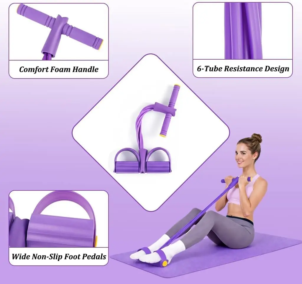 Unisex Portable Resistance Pull Rope with Pedal Base & Latex Tubes, Elastic Band for Abdomen Leg Arm Full Body Exercise, Home Gym Fitness Equipment for Body Shaping & Strength Train