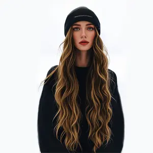 Long Curly Wave Synthetic Wig for Women with Elastic Knitted Cap High Temperature Fiber 100% Density Natural Look for Daily Wear Basics Style