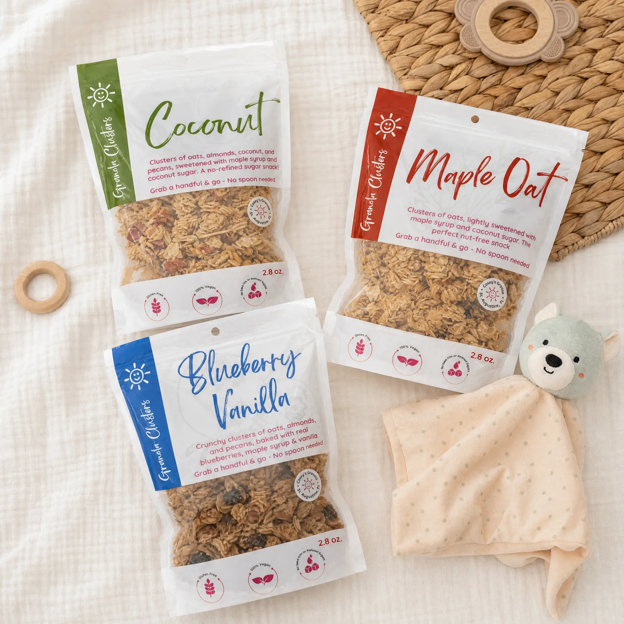 New Mom Granola Gift Box, Festive Gift Set for New Moms, Includes 3 Best-Selling Gluten-Free Granola Clusters and Soft Baby Plushie