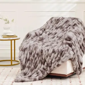 【Today Only!】1 count,Touchat Luxury Faux Rabbit Fur Throw Blanket, 700 GSM Ultra Soft Ruched Design Blanket, Machine Washable, Cozy Fluffy Blanket for Bed, Couch and comfy Sofa blankets