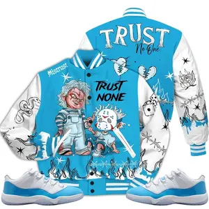 11 Low University Blue Varsity Jacket, Low University Blue 11s Outfits, Scary Trust No One Unisex T-Shirts To Matching Sneakers