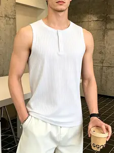 Men's Slim Fit Henley Ribbed Knit Sleeveless Casual Streetwear Daily Tank Top