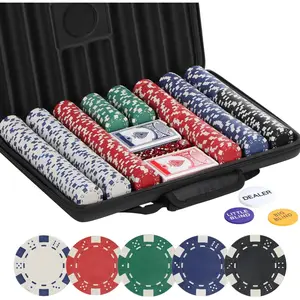 500 Pcs 11.5g Clay Poker Chips Set with Briefcase for Texas Holdem Blackjack Pokeno Casino Gambling Games