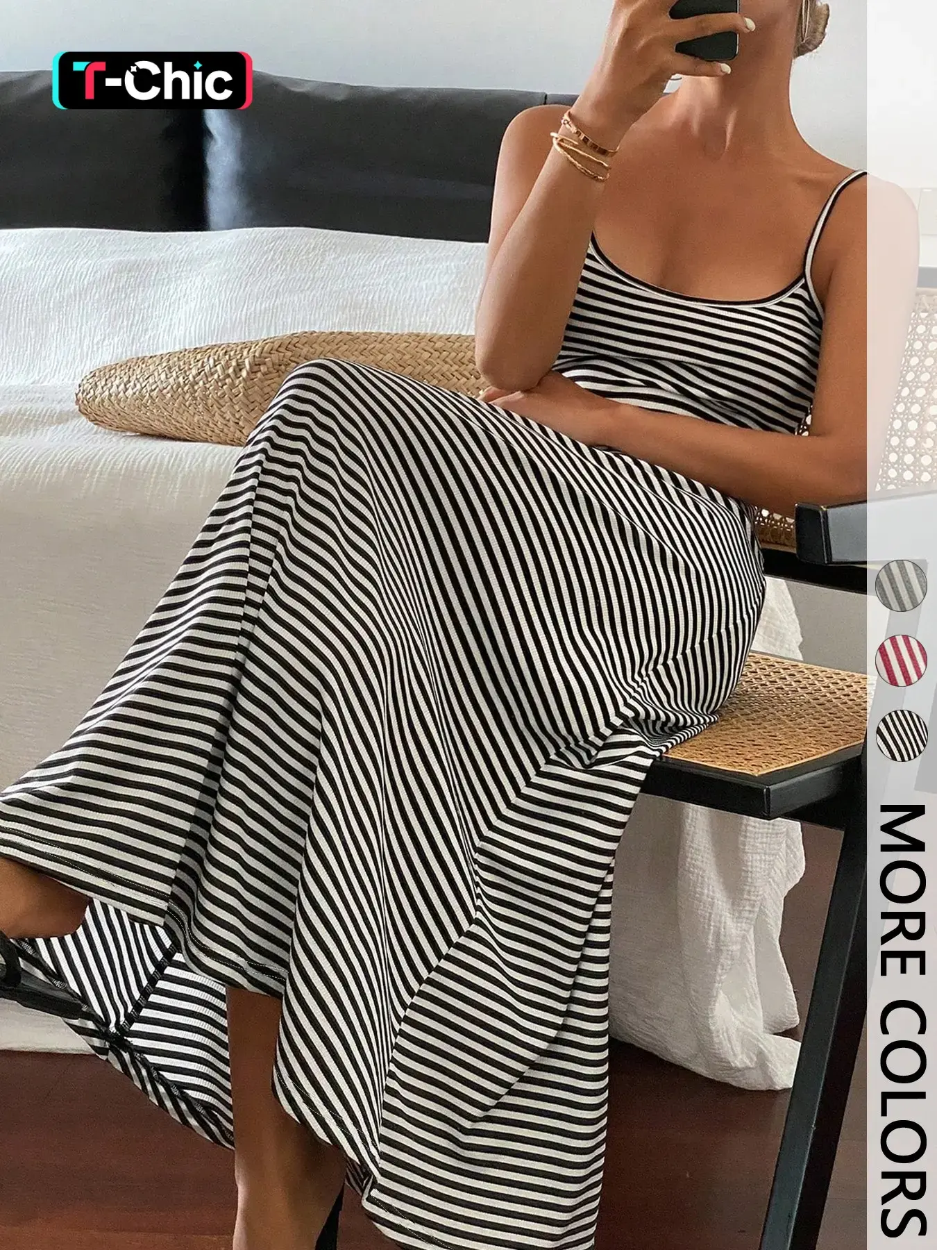Women's Summer Striped Beach Vacation Long Dress, Casual Lightweight Breathable Thin Strap Beachwear, Swimsuit Coverup, Swimsuit Cover Ups, Womenswear
