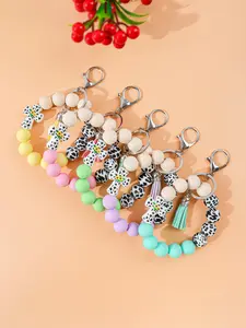 Elegant Boho Style Beaded Keychain, Cute Spotted Dog Silicone Cross Keyring, Sunflower Tassel Decoration, Women's Fashion Key Ring