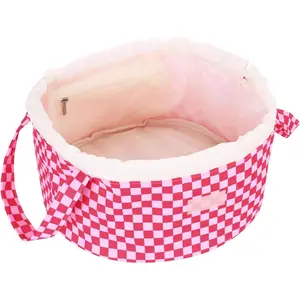 Large Barrel Drawstring Makeup Bag Travel  Bag for Women - Portable Make Up Organizer Bag for  Care & Toiletries with Brush Holder & Pouch