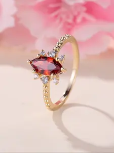 1 Piece Elegant Artificial Gemstone & Rhinestone Decorated Marquise Cut Ring, Fashion Engagement Jewelry For Women Stackable Design, Trendy Accessories for Party and Daily Life