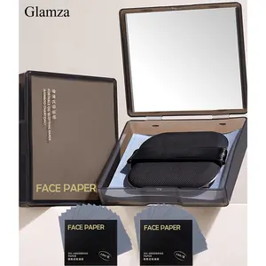 Glamza Bamboo Charcoal Oil Blotting Paper - 300 Sheets w/Mirror, Puff & Refills, Absorbs Excess Face Oil, Controls Shine, Gentle for Makeup Use