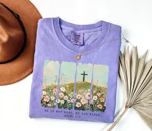Comfort Colors® He is Risen, He is not Here Cute Easter Cross Shirt – Christian Tee – Spring Women Tee – 2026 Trendy Easter Day Gift