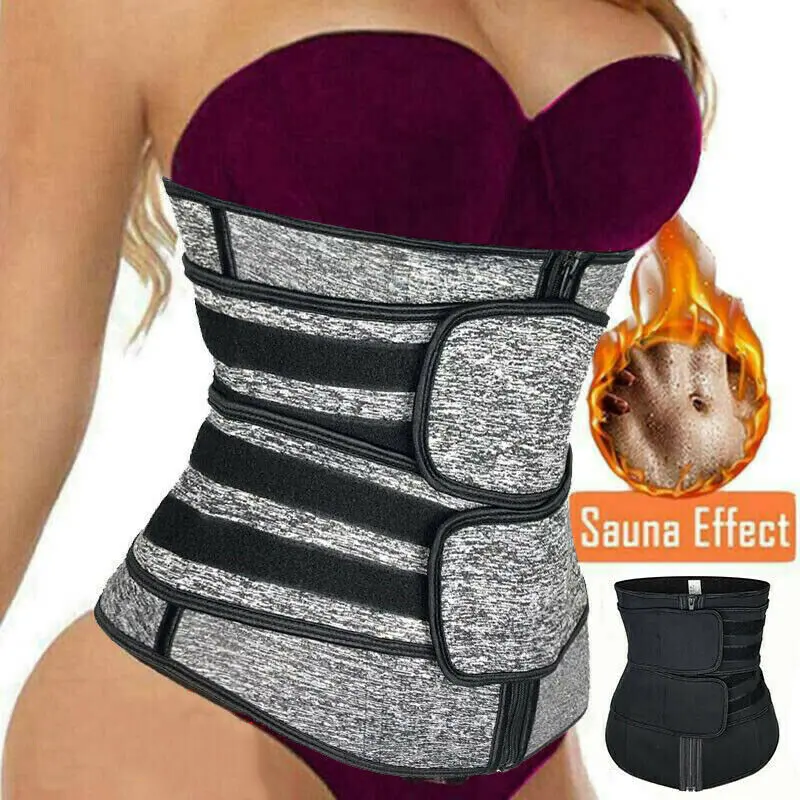 Women Compression Adjustable Zipper Double Belt Waist Trainer Neoprene Sauna Sweat Fitness Waist Cincher Tummy Control and Shaping Shapewear Black Gray Curvy Corset Womenswear Comfortable Workout