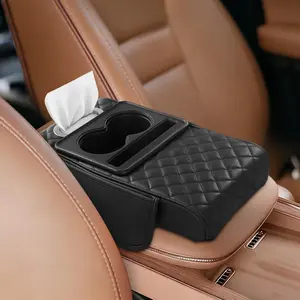 Car Armrest Cushion,5-in-1 Center Console Cover with 2 Storage Bags Cup Holder, Tissue Box Slot, Phone Slot for Sedans, Car Accessories Interior Organizers (Black)