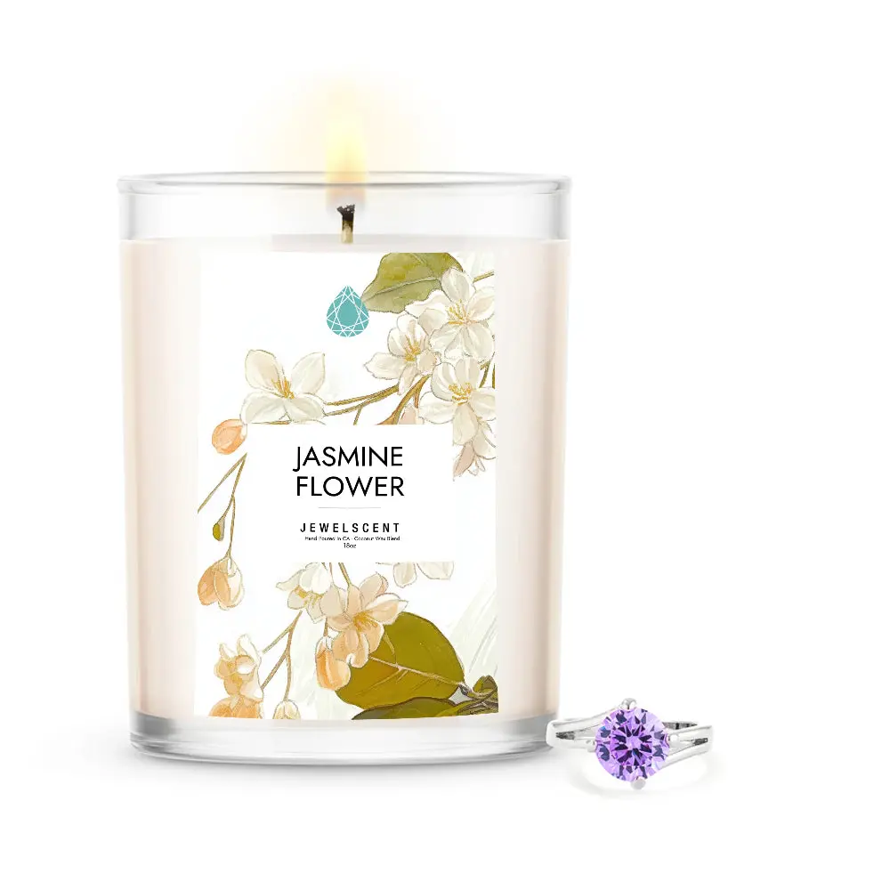 18oz Coconut-Floral Jasmine Flower Candle - Coconut Wax, Hidden Jewelry, Decoration, Freshener, Room Inspo Home Decor Accent