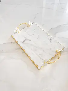 Marble Rectangle Tray with Gold Jasmine Flower