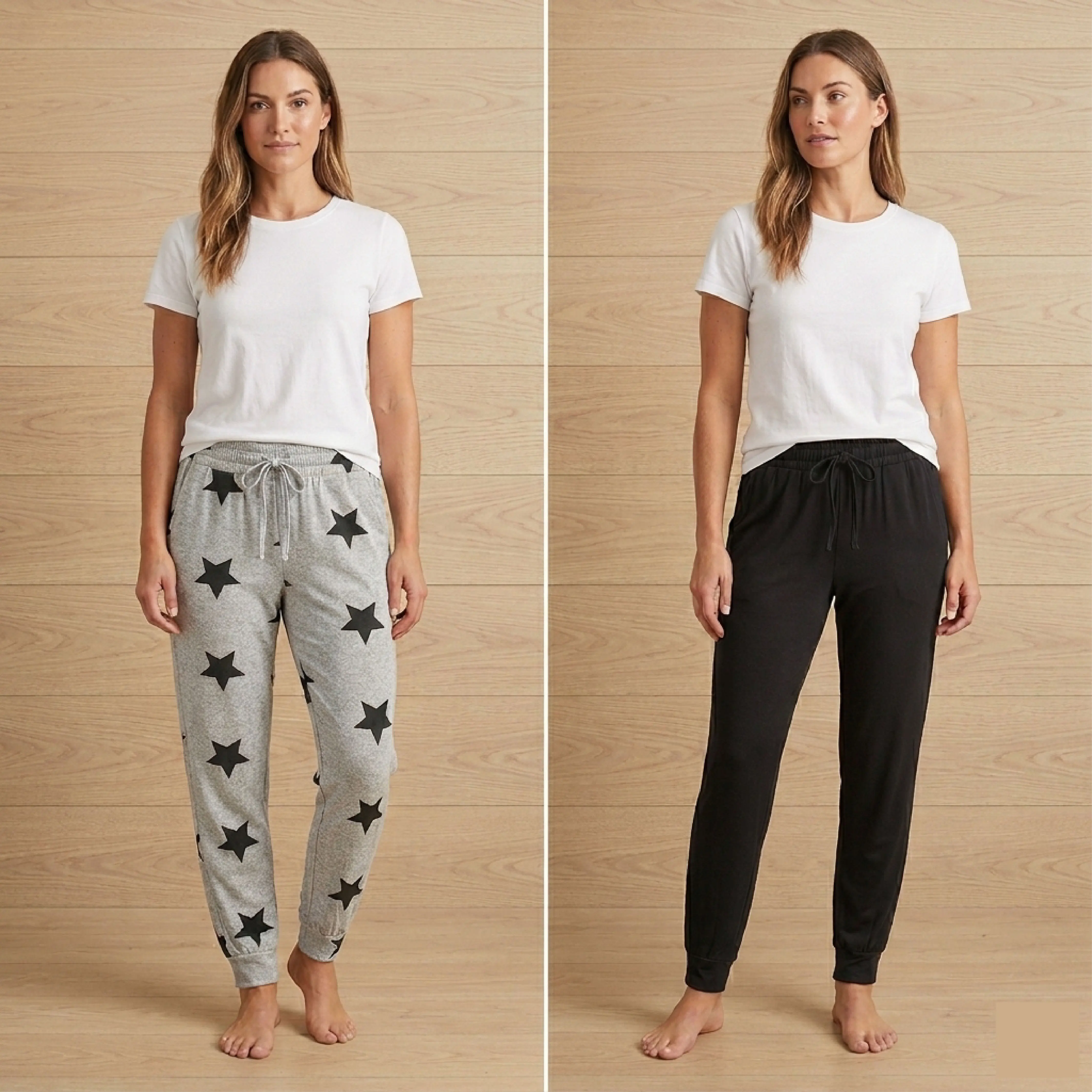 2-Pack Women's Petite Jogger Sweatpants with Pockets | Casual High-Rise Lounge Pants | Star Pattern Sleep Pajamas