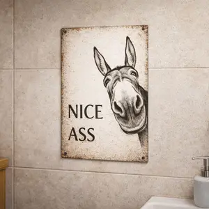 Funny Donkey Bathroom Art Sign Farmhouse Vintage Metal Tin Wall Decor for Home Restaurant Bar Retro Hilarious Donkey Lover Gift Trending Viral Must Have Sassy Bathroom Humor Aesthetic Country Kitchen Decor