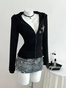 Women's Fall Casual Sport Jacket, Zipper Hooded Plain Light Jacket, Travel Outerwear, Comfortable and Stylish