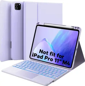 [CHESONA] Keyboard Case for iPad Air 11-inch (M4/M3/M2) 2026/2025/2024 & Air 4th/5th Gen & iPad Pro 11 inch (1st/2nd/3rd/4th Gen), Smart Touchpad, 7-Color Backlit, Stain Resistant Cover, Light Purple