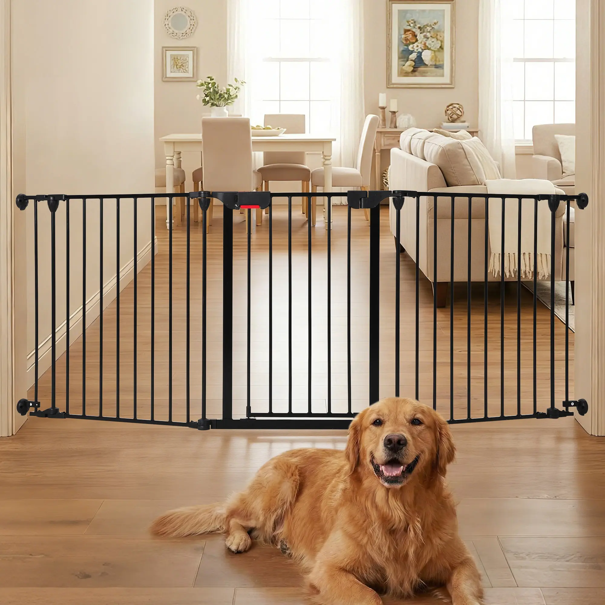 3-Panel Freestanding Metal Baby Safety Gate – Collapsible, Adjustable Barrier for Doors and Stairs – No Tools, Indoor/Outdoor Pet & Child Protection