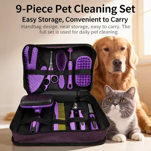 PAWTO and Histotree 9-Piece Pet Grooming Kit Dog Scissors Needle Comb Nail Clippers Cat Comb Grooming Glove Easy Storage Convenient Carry