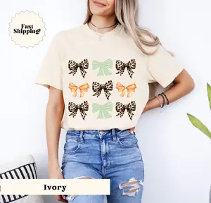 Cheetah Bow Shirt, Mint Bow Tee, Orange Bow Tshirt, Coquette Shirt, Cute Shirt for Fall, Coquette Aesthetic
