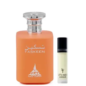 Paris Corner Taskeen Peach Tea Perfume EDP 3.4Fl Oz with 8ml L'Fumes Roll-On Layering Perfume Oil UNISEX - EDP and Oil Combo