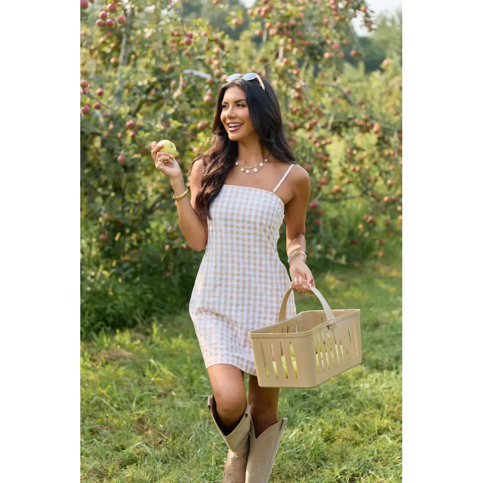 Coralie Taupe Gingham Romper Dress