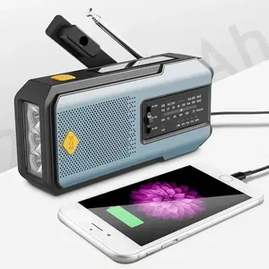 Portable Solar Powered Radio, Multifunctional Radio, 2000mAh Hand Cranked FM/AM/NOAA Radio with 3LEDs Flashlight & SOS Alarm, Emergency Hand Crank Weather Radio with Power Bank Function For Home & Outdoor Camping Hiking