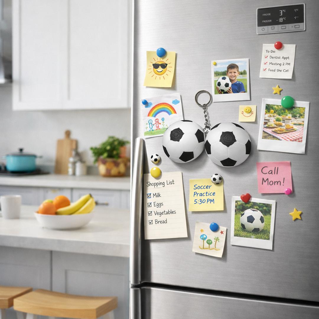 Fridge-Mount Soccer Bottle Opener with Magnetic Keychain