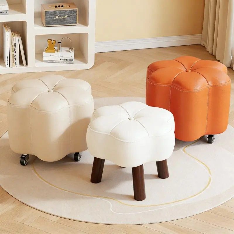 Leather Plum Blossom Ottoman, Furniture Ottoman, Kid-Friendly, Movable, Thickened Footstool, Available in 2 Styles, Flower-Shaped Shoe Changing Stool, Suitable for Home Living Room, Sofa, Entryway, Playroom, Foot Rest Stool