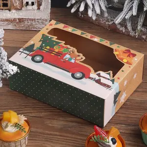 10PCS Brown Bakery Treat Boxes - Transparent Window Christmas Dessert Boxes, Versatile for Cupcakes, Donuts & Biscuits, Ideal for Restaurant, Bakery & Holiday Gift Packaging