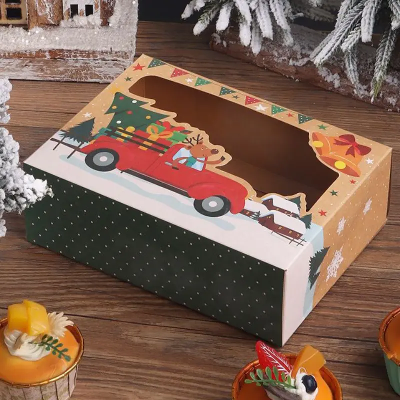 10PCS Brown Bakery Treat Boxes - Transparent Window Christmas Dessert Boxes, Versatile for Cupcakes, Donuts & Biscuits, Ideal for Restaurant, Bakery & Holiday Gift Packaging