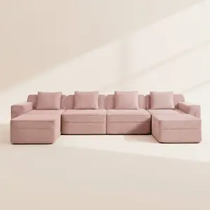 Boneless Couch – 4 Seater with 2 Ottomans, Pink