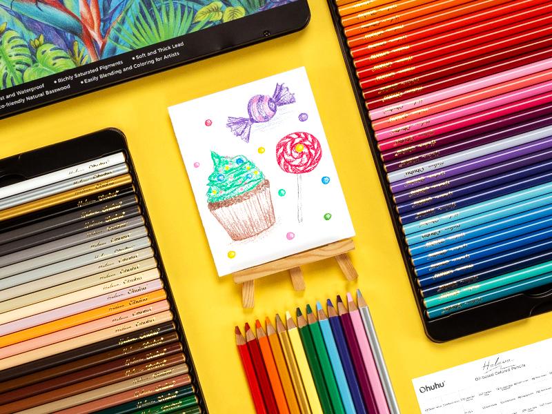 Ohuhu Professional ColoredPencils 72-color Oil-based for Coloring Portrait Sketching Landscape DurableSoftCore for Artist Adult Beginners HalawaSeries