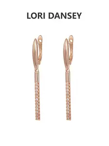 Rose Gold Long Sparkling Diamond Earrings, French High-End Simple Geometric Design, Linear Dangle for Small Face, Perfect for Commuting Parties