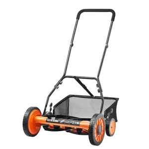 18-Inch Manual Push Reel Lawn Mower With 5-Blade Cut, Adjustable Cutting Height, Grass Catcher, And 4-Wheel Design For Stable Maneuverability, Quiet, Eco-Friendly Garden Tool For Small To Medium Lawns