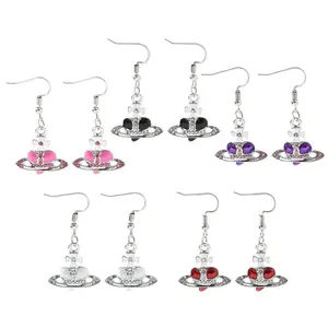 Saturn Planet Earrings for Girls, Aesthetic Cubic Zircon, Heart Silver Plated, Saturn Drop Earring springtok