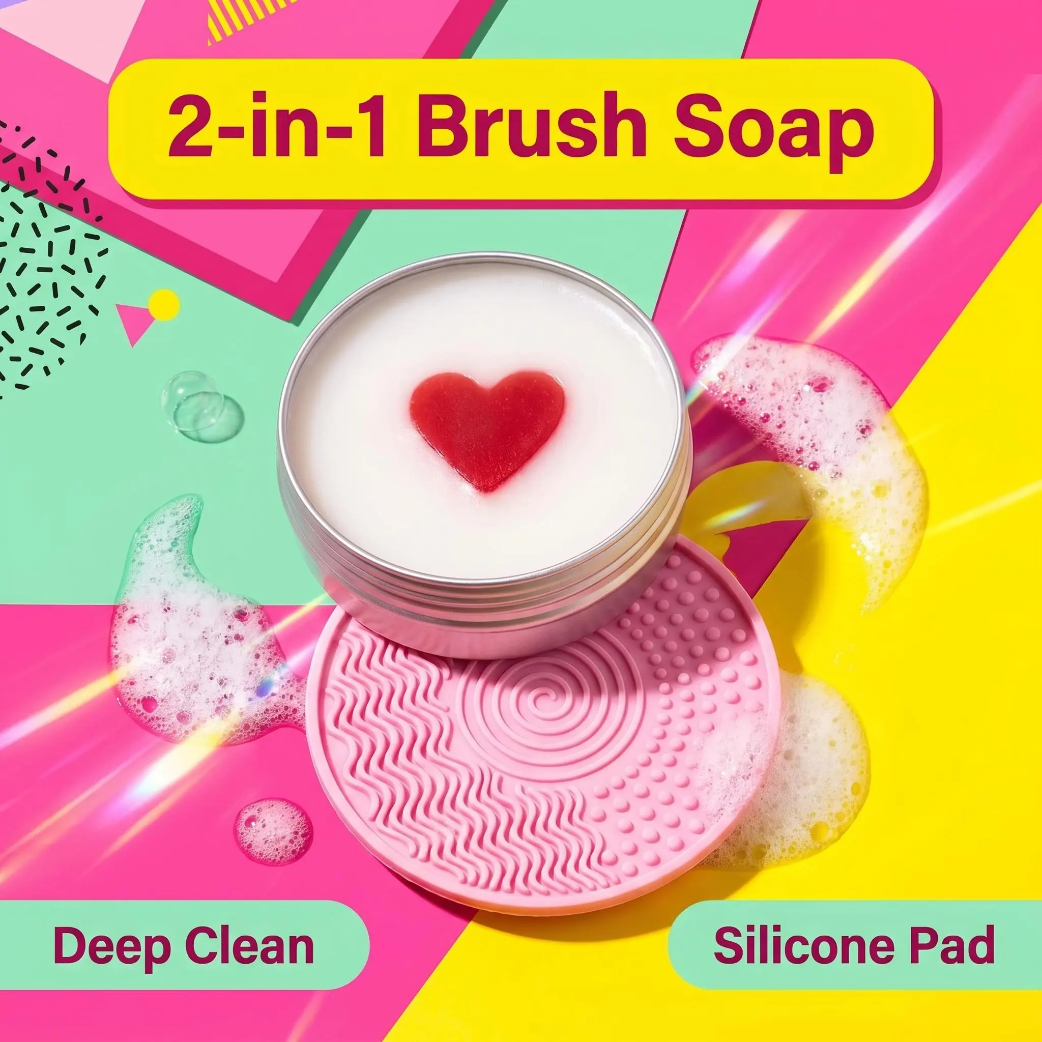 2-in-1 Makeup Brush Cleansing Soap (3.52oz/100g) with Silicone Cleaning Pad, Glycerin Formula Balm, Deep Cleansing for Pigment & Impurity Removal, Quick-Drying, Compact Professional Travel-Friendly Tool for Daily Care