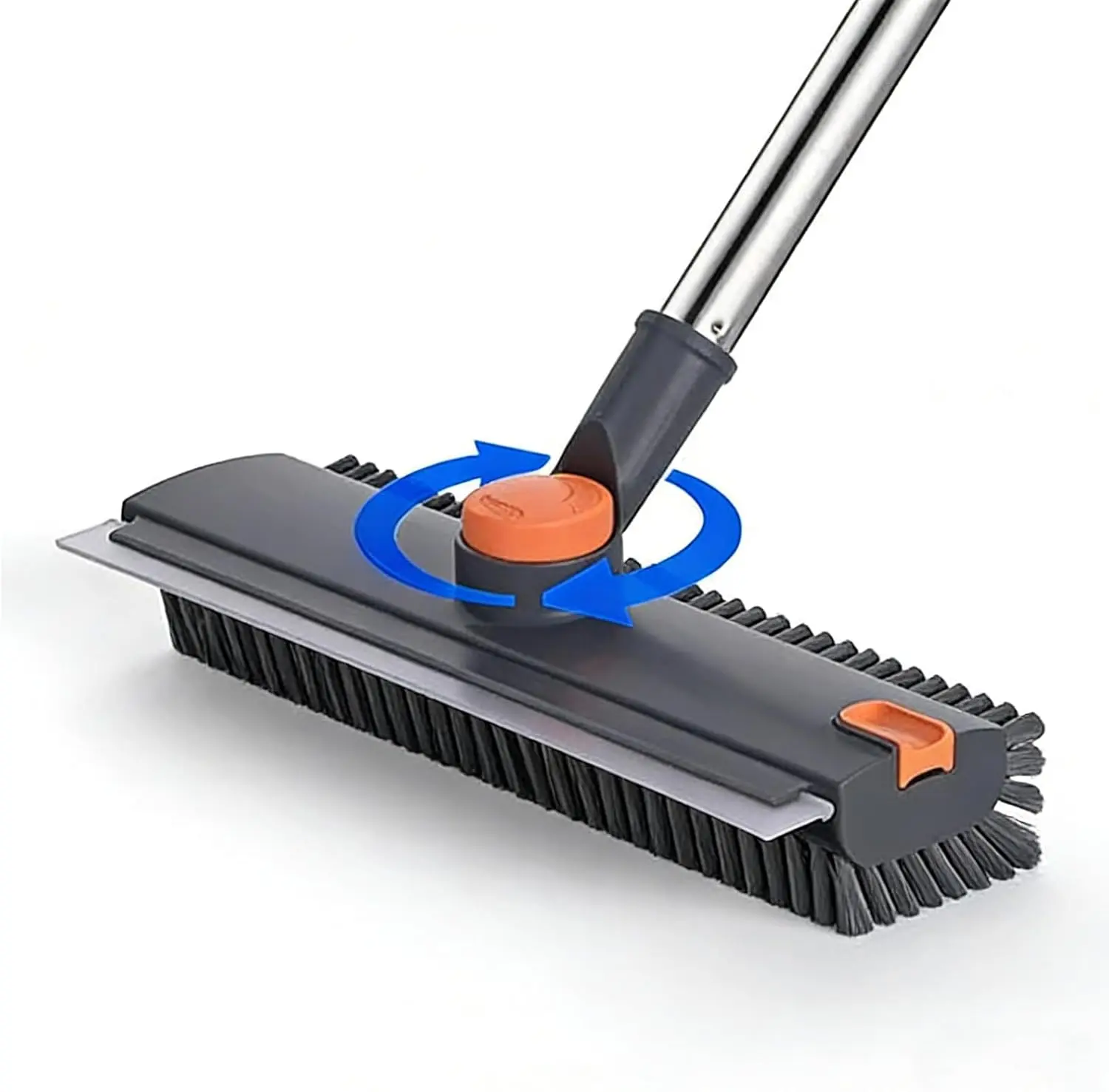 3-in-1 Long Handle Sturdy Scrub Brush with Squeegee, Daily Home Cleaning Supplies Broom for Concrete, Tile, Pavement Surface Cleaning, Grey