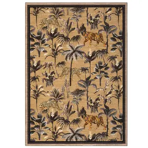 9 x 12 ft Polyester Cashmere Imitation Brown Rectangular Hallway Bathroom Entryway Kitchen Office Foldable Jungle Tiger Leopard Printed Modern Washable Area Rug