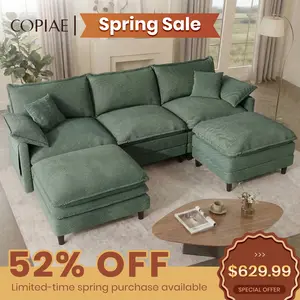 [2-3 Packages Shipping] Copiae 108" -143.7” L/U-Shaped Modular Cloud Sofa, Movable Dual-Function Ottomans Convertible to Coffee Table, Corduroy Sectional Couch with Three-Layer High-Resilience Foam Cushions, Easy Assembly for Living Room/Apartment