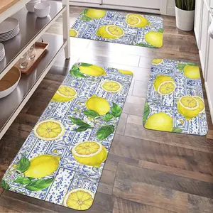 JIT 1/2/3 pcs of fringed Bohemian, lemon-colored and lemon pattern carpet can be used in various scenarios for carpet decoration. Kitchen carpet set, fringed washable bedside soft carpet, suitable for use in kitchens, bedrooms, bathrooms, etc.