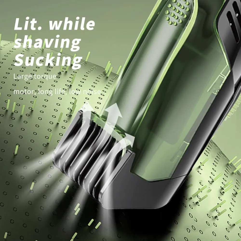 Electric Hair Clipper with Automatic Hair Suction, Professional Vacuum Beard Shaver for Men - Mustache Trimmer Barber Starter Kit, IPX6 Waterproof Rechargeable 2-in-1 Mens Compact Travel Razor (Green)
