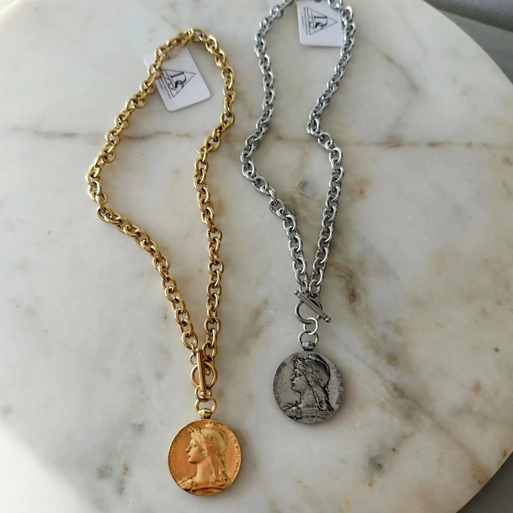 Roman Coin Medallion Toggle Necklace 18K Gold-Plated Non-Tarnish