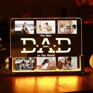 Custom Dad Photo Plaque with LED Night Light Personalized Acrylic Picture Frame Creative Desktop Decor for Dad Customized "Best Dad Ever" Photo Night Light| The Perfect Father's Day Birthday Thanksgiving Christmas Gift