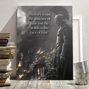 1 Piece Roman Warrior Canvas Art - "Bravery is Not Fearlessness" Inspirational Quote, Classic Decorative Frame, Suitable for Living Room, Bedroom, Office, Restaurant, Bar - Large Size Wall Decoration, Inspirational Gift