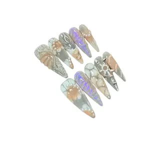 Hailey's stiletto summer hand painting luxury acrylic handmade press on nails A3