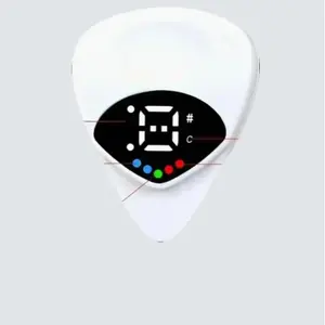 Portable 2-in-1 Guitar Pick and Tuner - 12-tone multi-function tone calibrator for original sound guitars ad ukulele, battery powered, white ABS resin