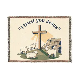 I Trust You Jesus Woven Blanket | Cross and Sheep Christian Throw