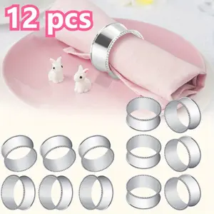 12 Elegant napkin clasps, with silver-glittering napkin rings, perfect for table decoration. Easy to clean, durable, and versatile, they are ideal for weddings, parties, celebrations, Christmas, and Thanksgiving